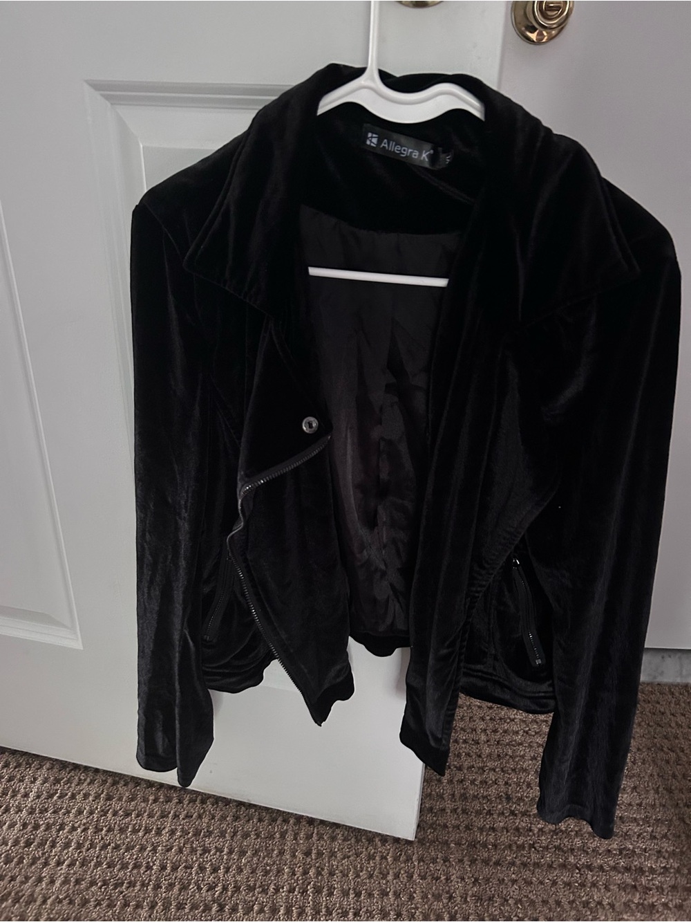 Allegra K Black Velvet Moto-Style Jacket